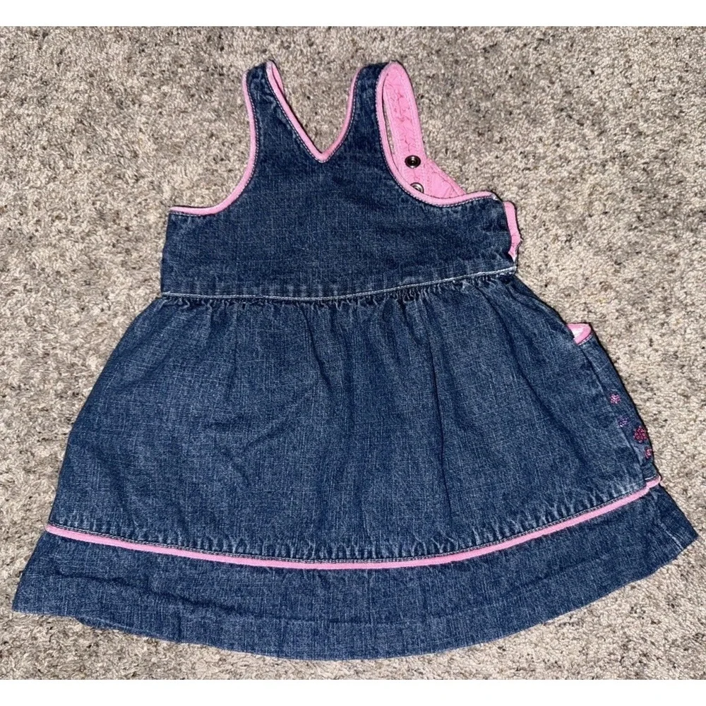 Vintage 90s 2000s Y2K Denim  Dress Jumper Size 18m Floral Embroidered Wonder Kid